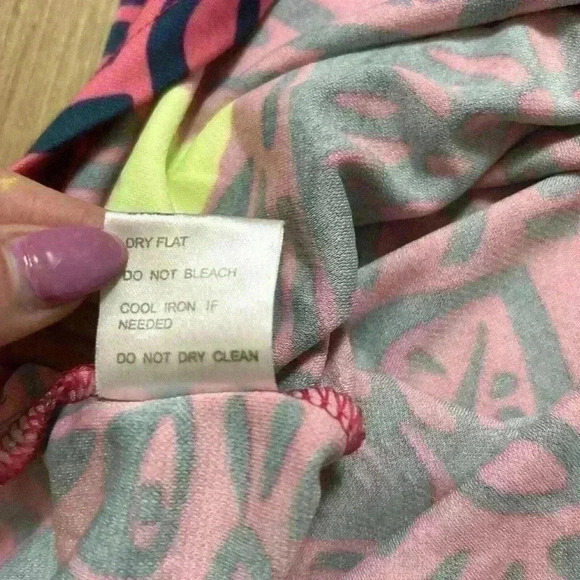 TRACY NEGOSHIAN Women's XS- Pink & Blue Geometric One Shoulder Dress Knee Lth D2 - Picture 8 of 9